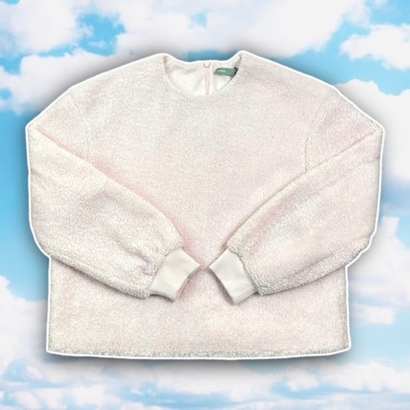 VINCE Oversized Cozy Fleece Pullover Sweater Blush Pastel Teddy Bear Faux Fur - Picture 9 of 16
